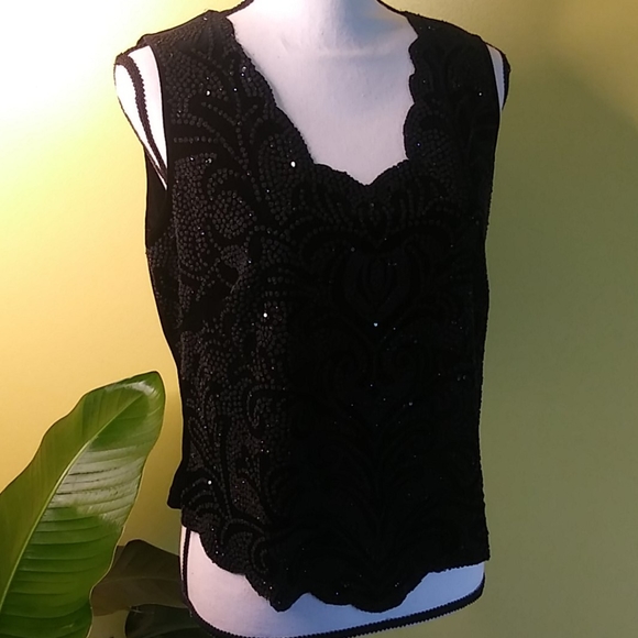 Dressbarn Black Velvet Blouse Size L - Picture 2 of 11